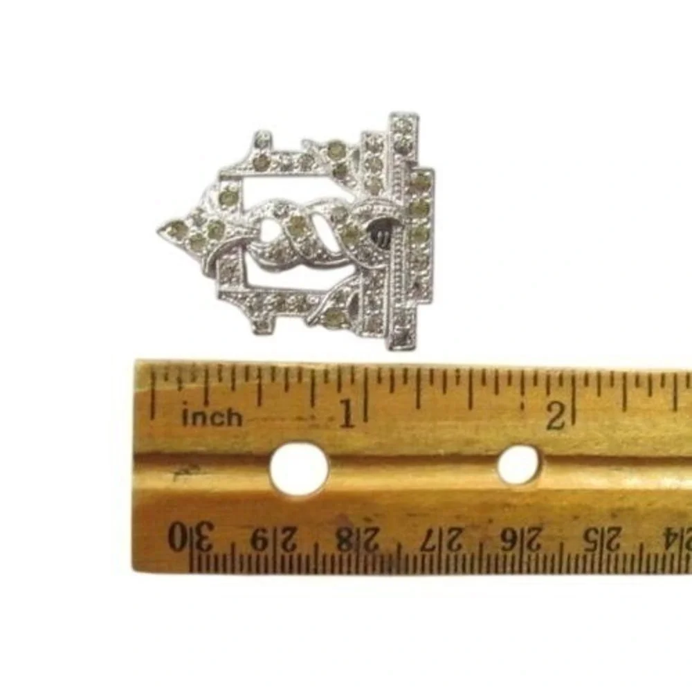 Vintage Old Art Deco Signed Smoky Rhinestone Rhodium Plate Dress Clip Buckle*Pat